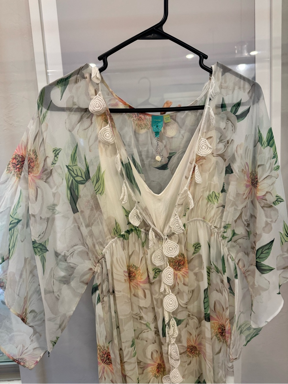 FARM Rio White Floral Maxi Dress with Green Leaves - Picture 3 of 6